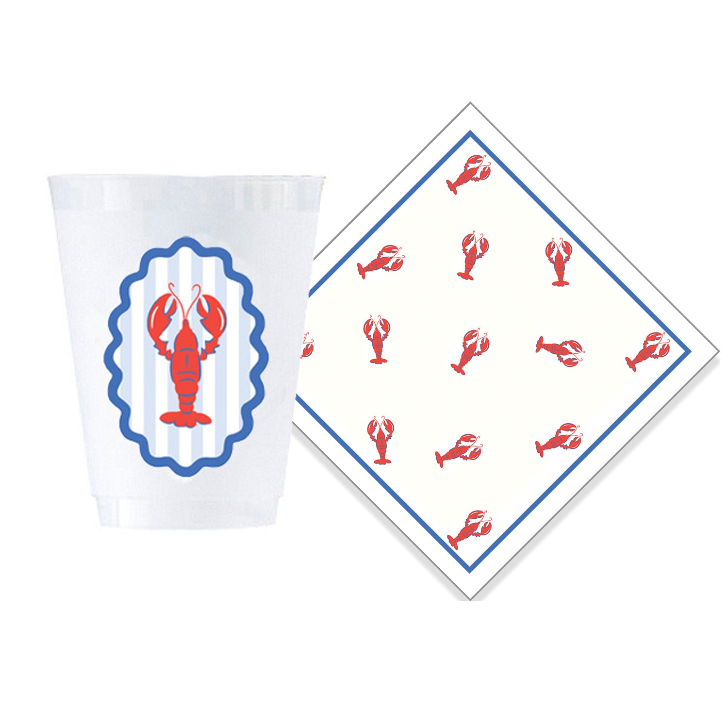 Bundle: Lobster Scallop Shatterproof Cups + Lobster Cocktail Napkins