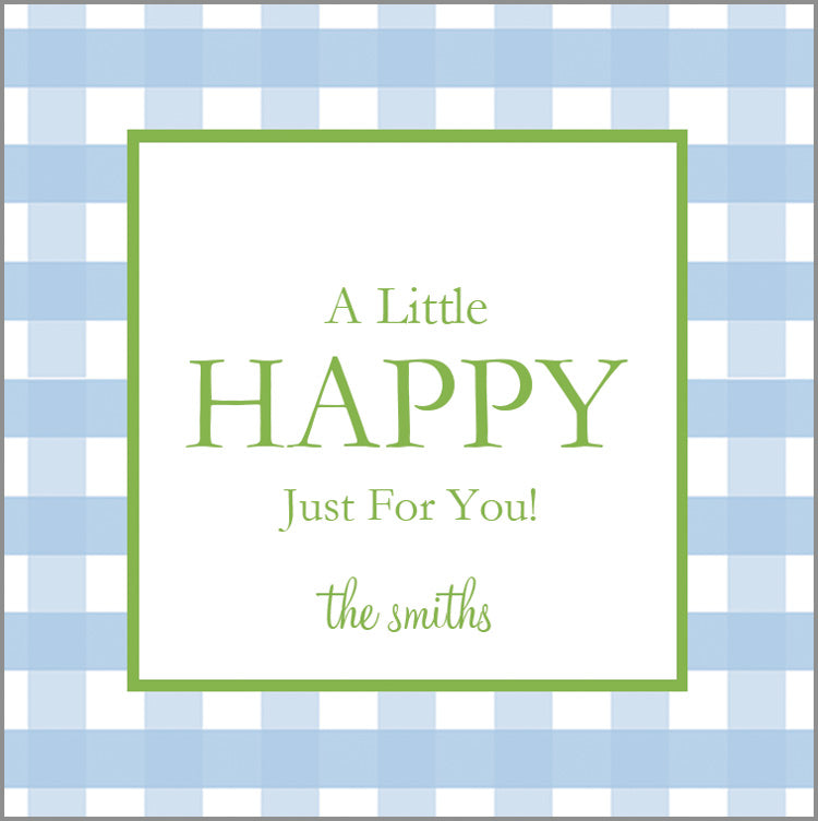 Lt. Blue Gingham Check Personalized Gift Sticker | Set of 24