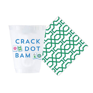 Bundle: Mahjong Shatterproof Cups and Green Bamboo Trellis Cocktail Napkins