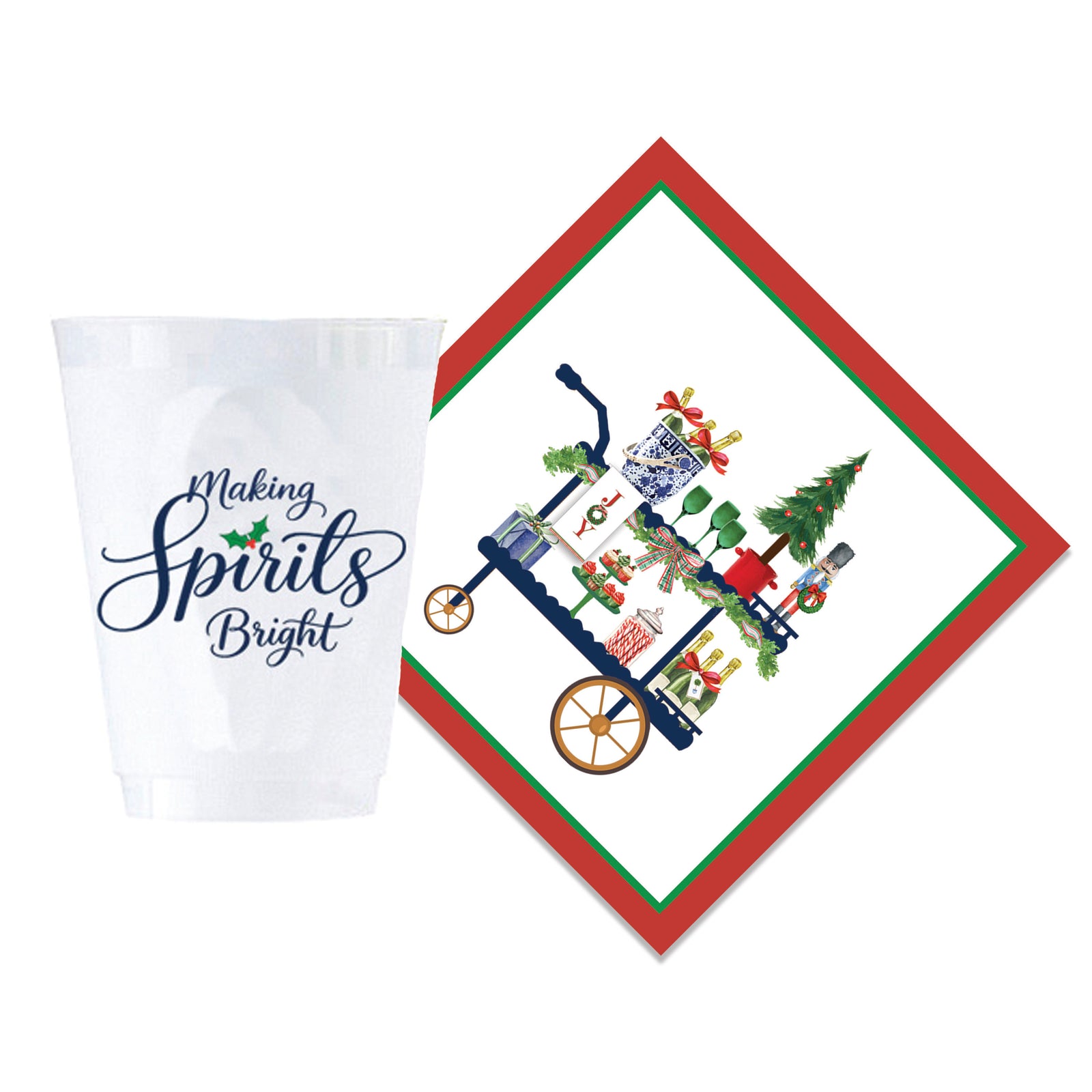 Making Spirits Bright Christmas Cup + Cocktail Napkin Gift Set