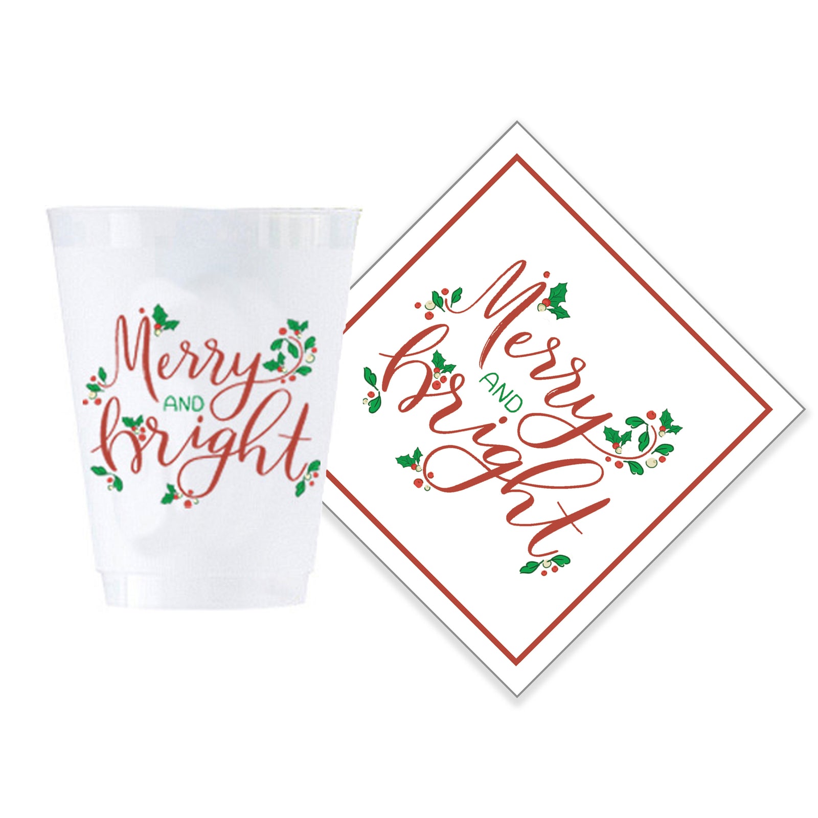 Bundle: Merry and Bright Shatterproof Cups + Cocktail Napkins