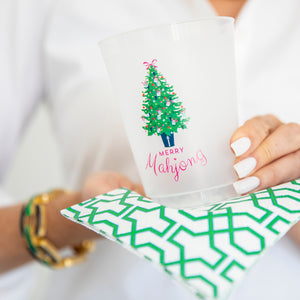 Bundle: Merry Mahjong Shatterproof Cups + Green Trellis Cocktail Napkins