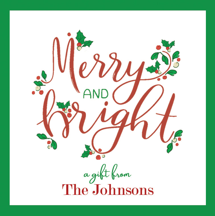 Merry and Bright Christmas Personalized Gift Sticker | Set of 24