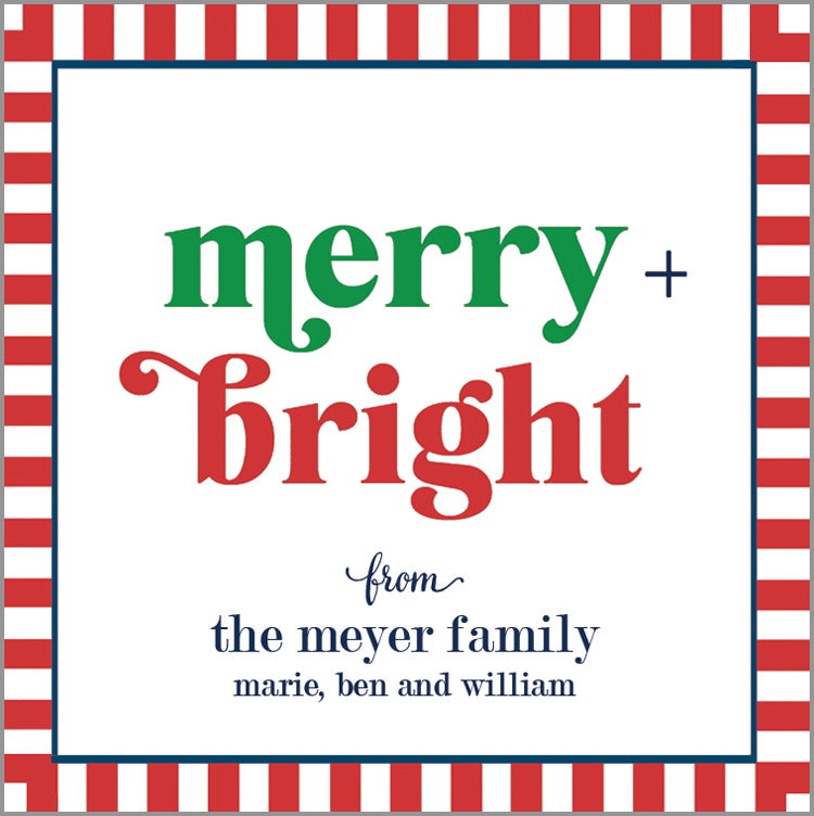 Merry and Bright Christmas Personalized Gift Sticker | Set of 24