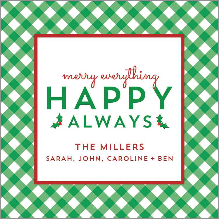 Merry Everything Gingham Christmas Personalized Gift Sticker | Set of 24