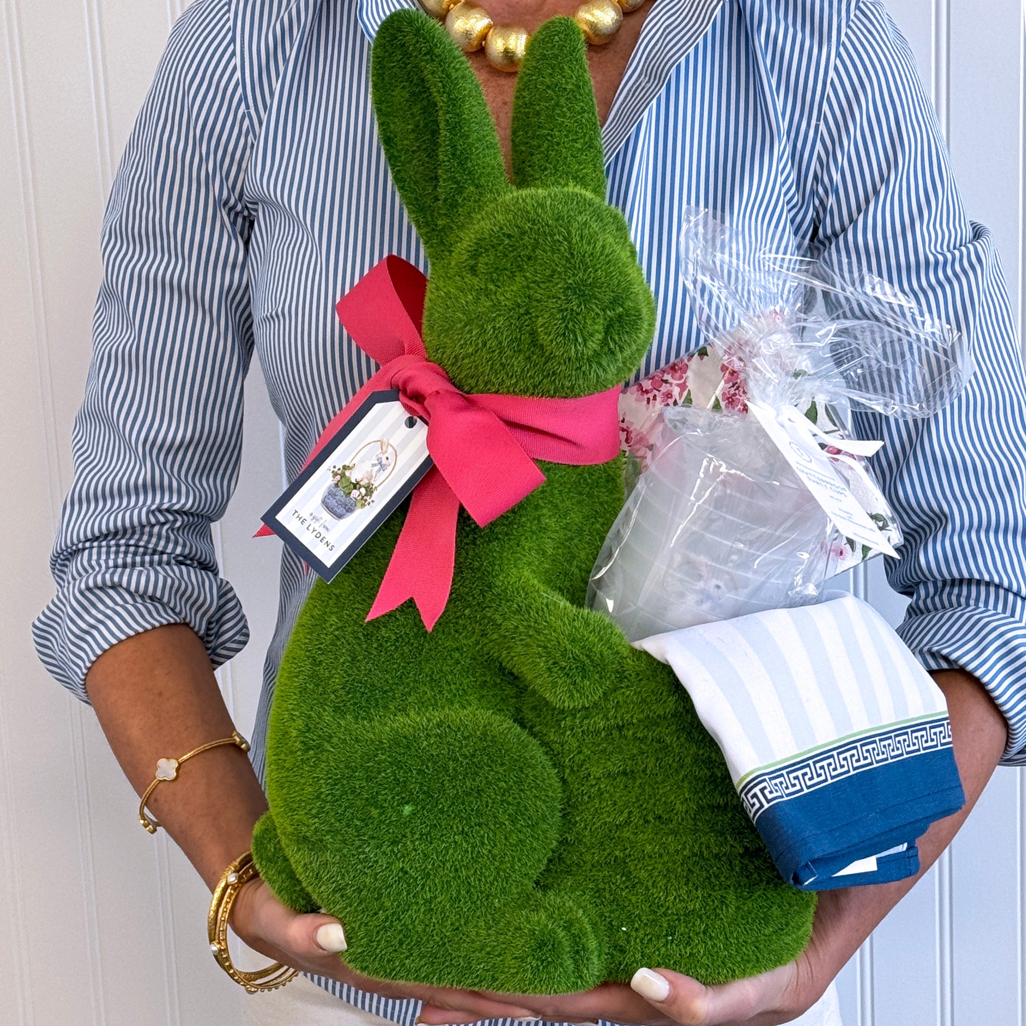Faux Moss Easter Bunny with Basket | Front Basket