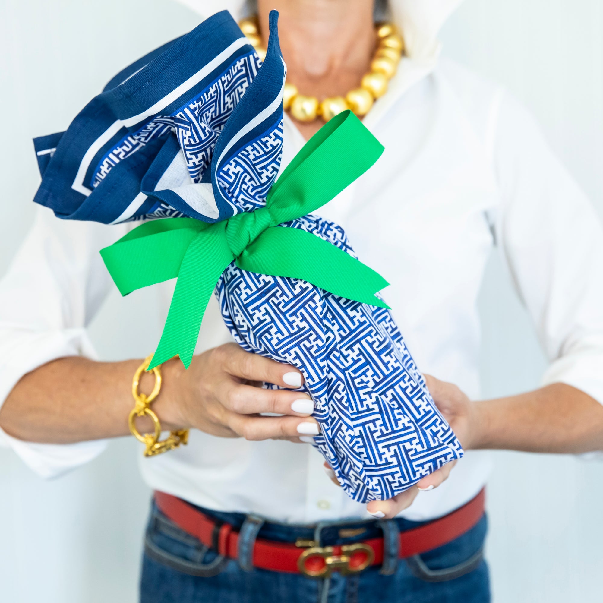 WH Hostess Cotton Tea Towel | Navy Basketweave