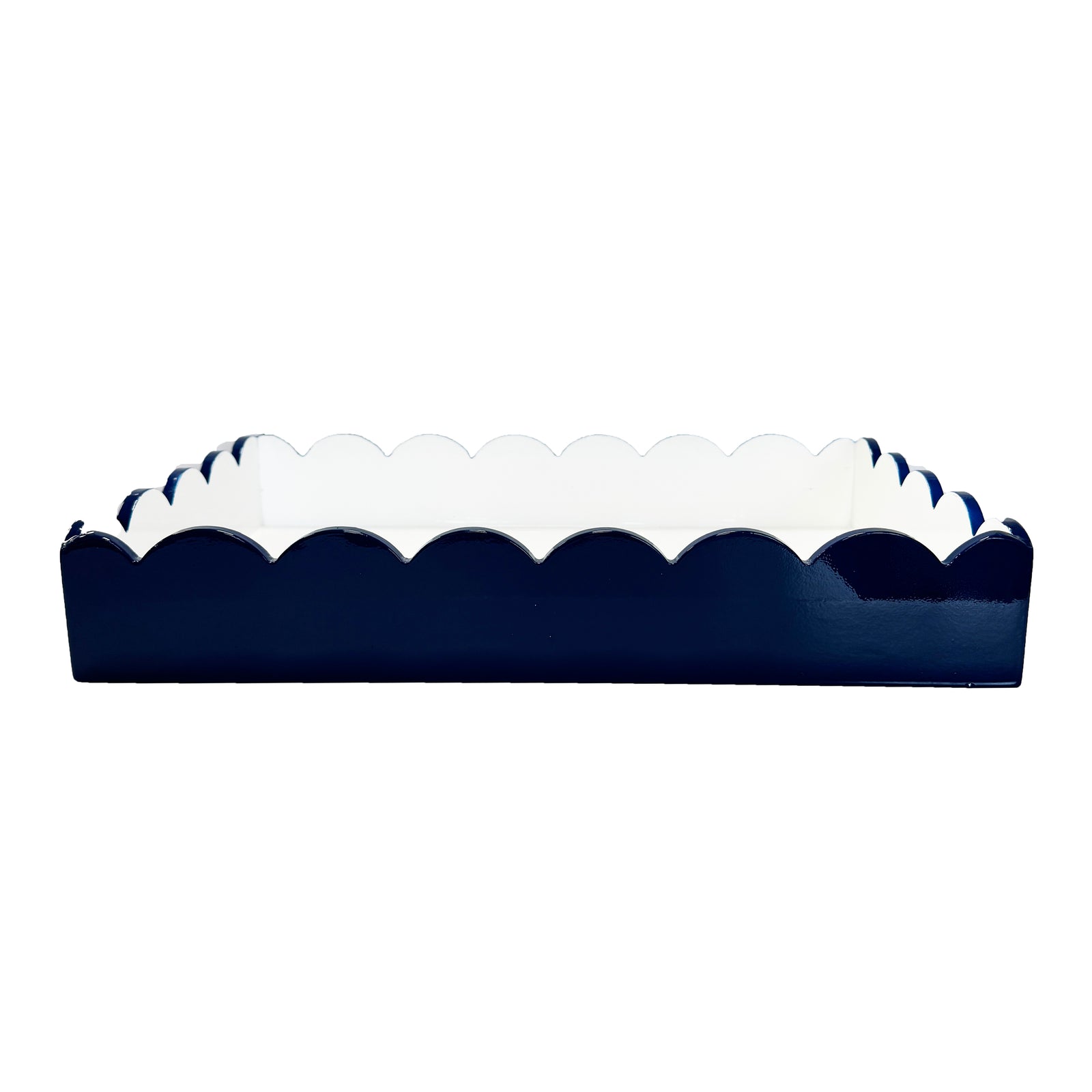 In Stock WH Lacquer Scalloped Tray | Navy + White
