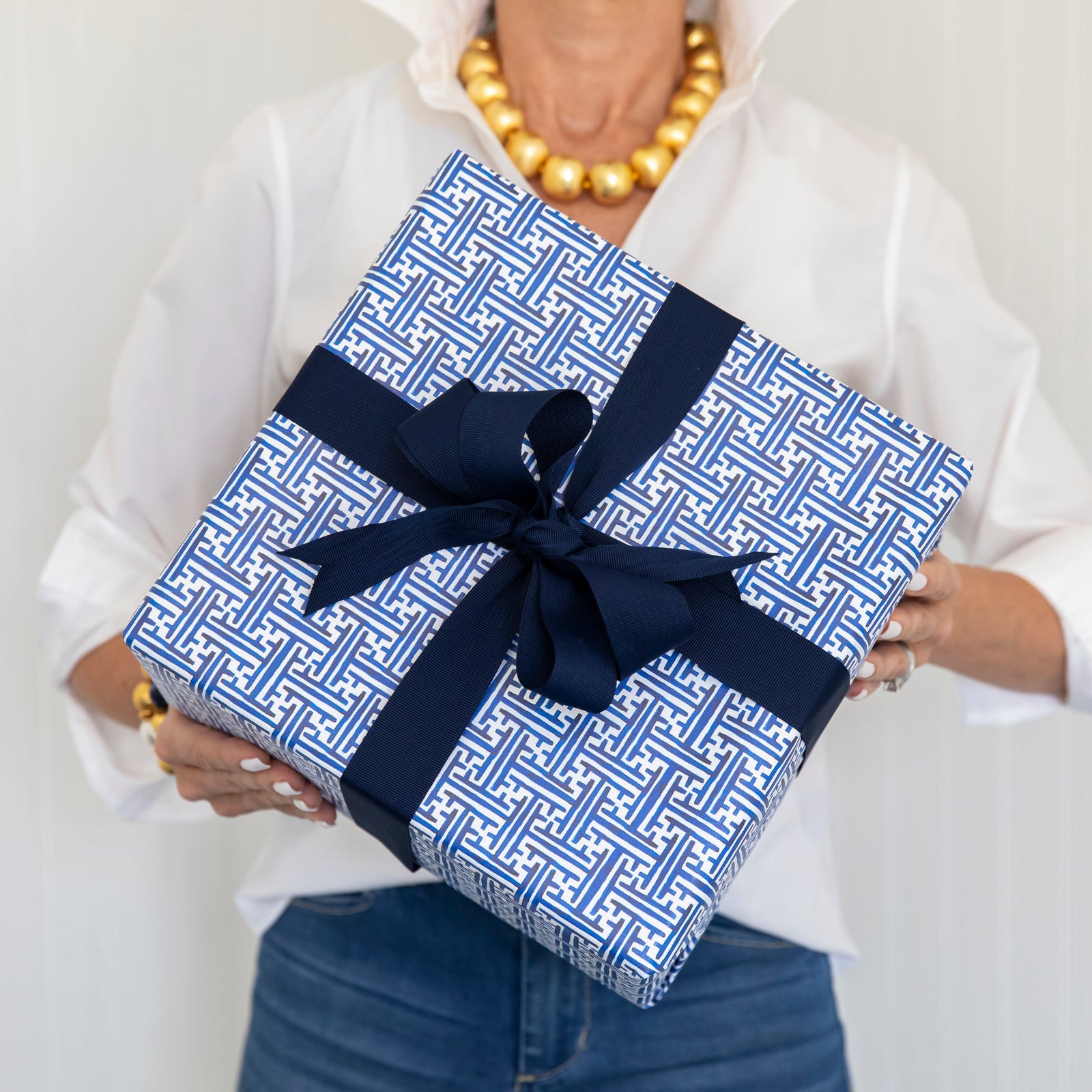 Continuous Roll Gift Wrap | Navy Basketweave