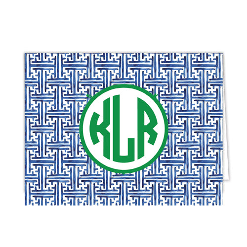 Navy Blue Basketweave Personalized Folded Notecards