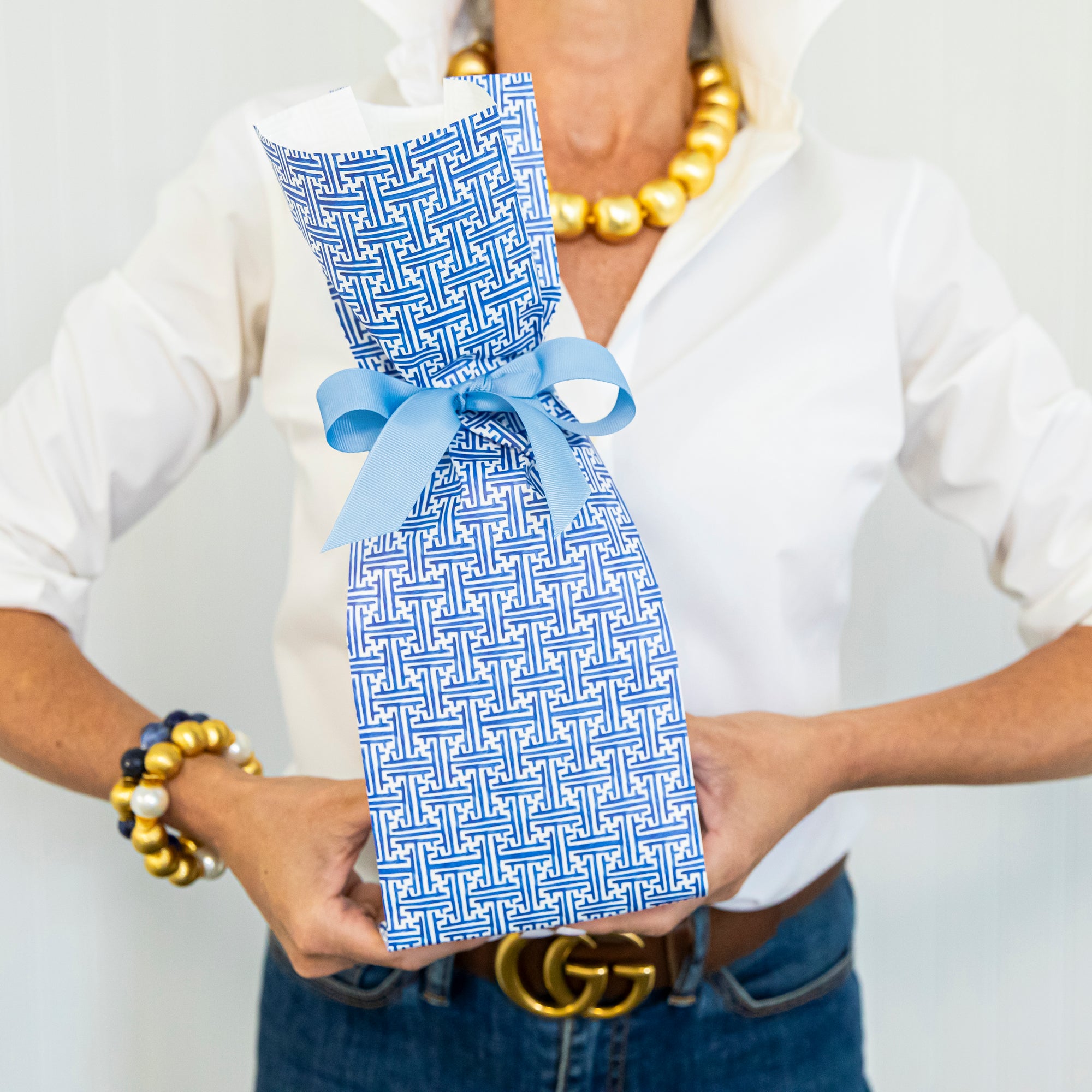 Paper Wine Bag Kit | Navy Basketweave