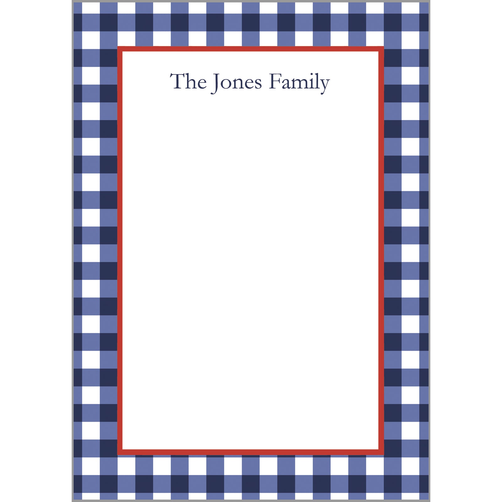 Navy Blue Gingham Check Personalized Notepad