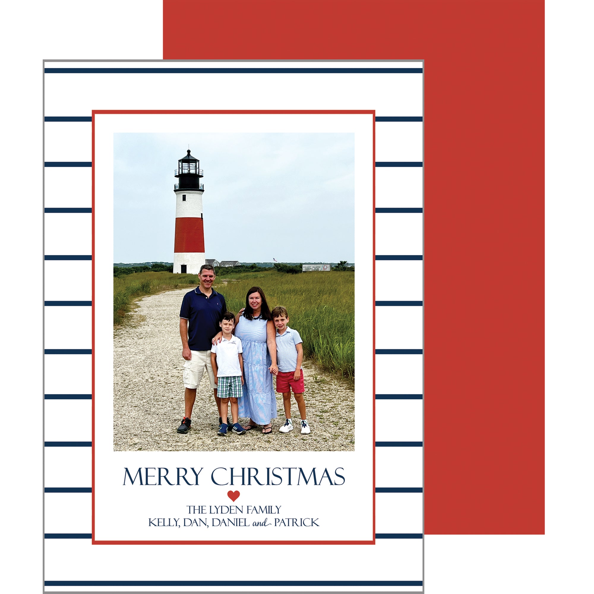 Classic Navy Blue Stripe Holiday Photo Card