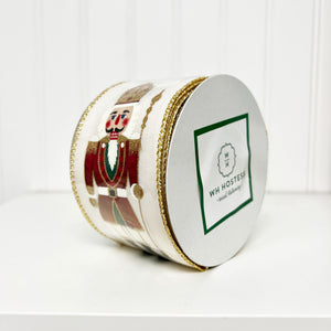 Nutcracker Wired Edge Ribbon with Gold Metallic Accents