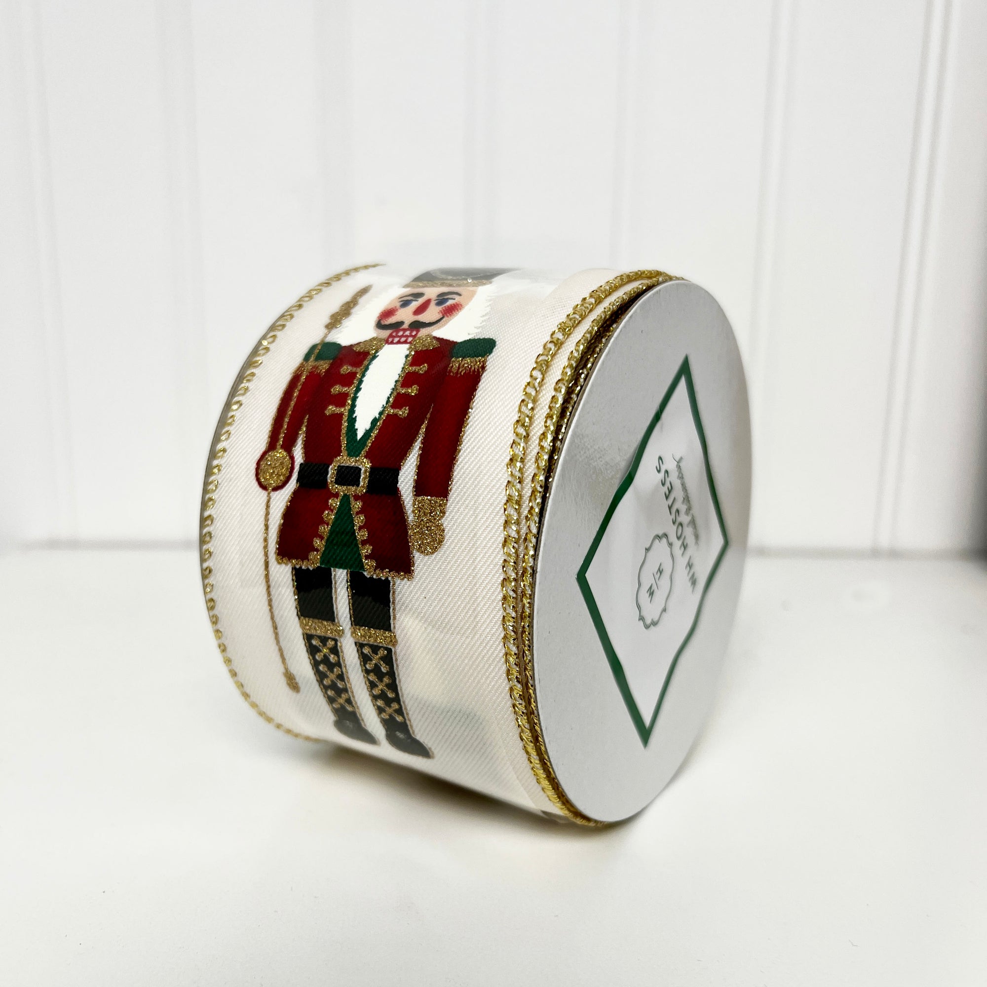 Nutcracker Wired Edge Ribbon with Gold Metallic Accents