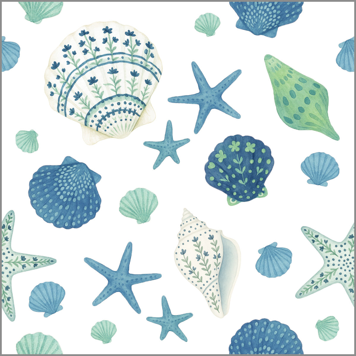 In Stock Continuous Roll Gift Wrap | Painted Sea Shells