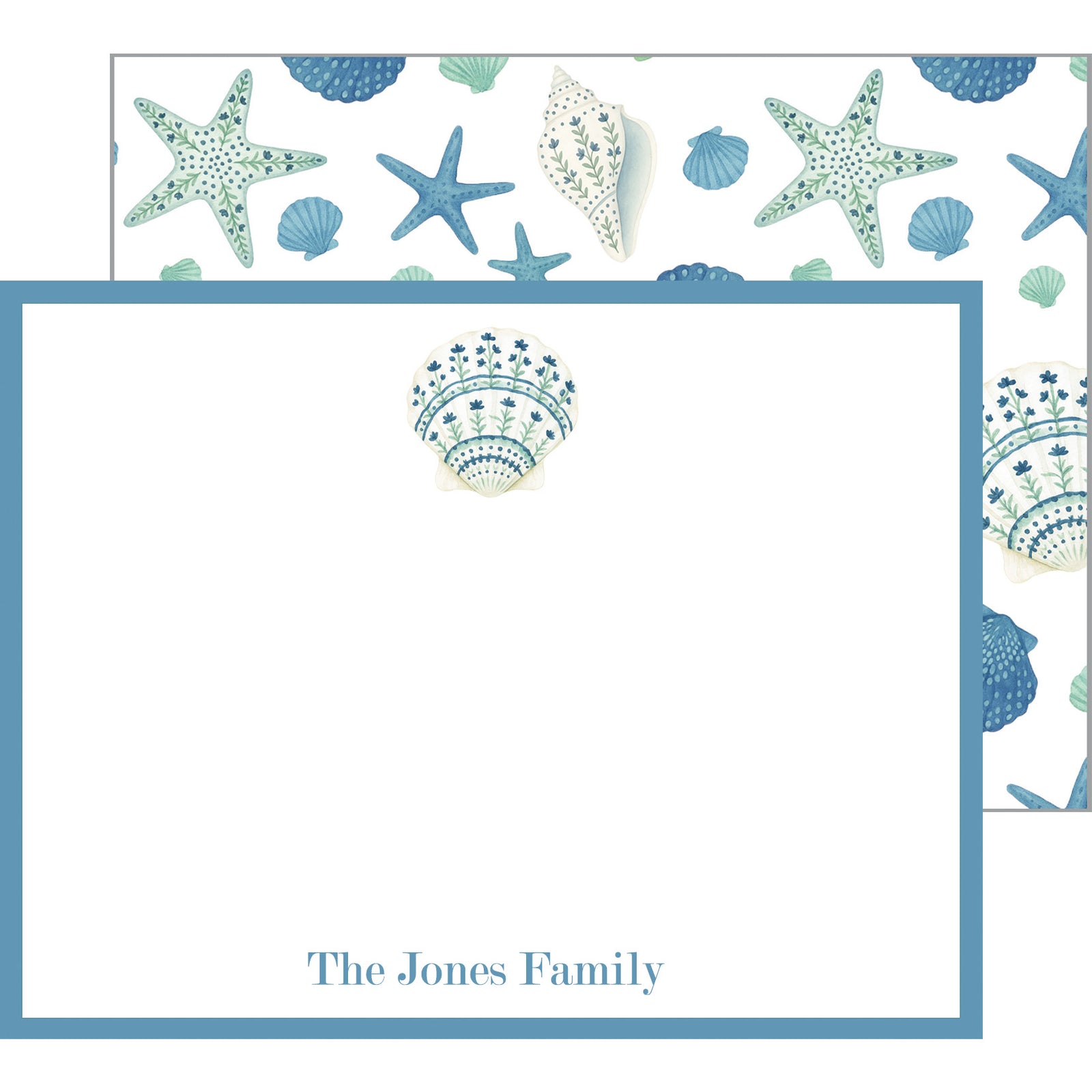 Painted Sea Shell Personalized Flat Notecards