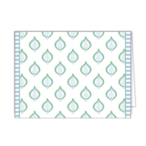 In Stock Folded Notecard Set of 10 | Blue + Green Paisley