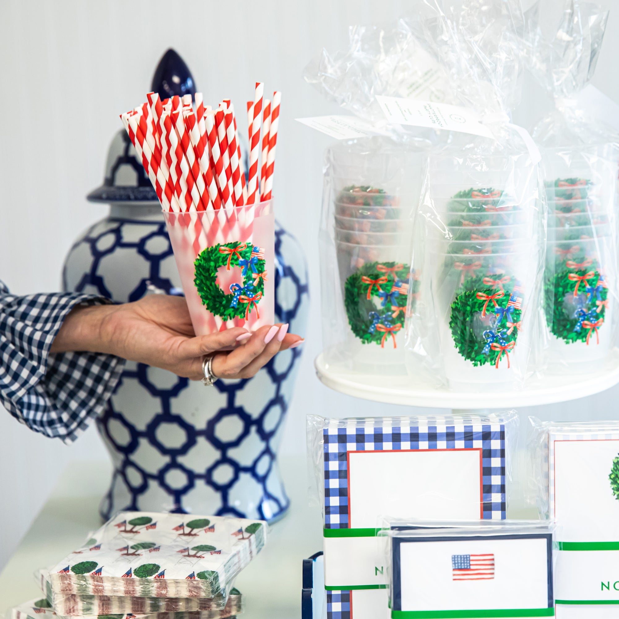 Patriotic Wreath Shatterproof Cups | Set of 8