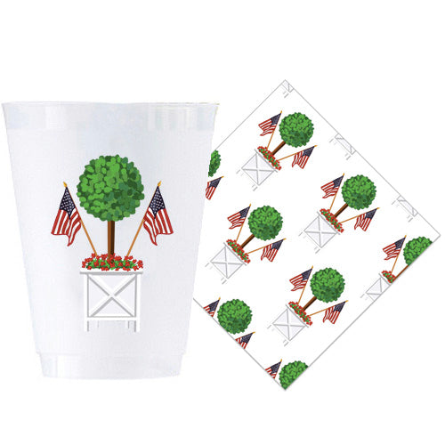 Patriotic Topiary Shatterproof Cups + Cocktail Napkins 