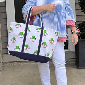 Crab & Cleek x WH Hostess Canvas Tote Bag | Patriotic Topiary