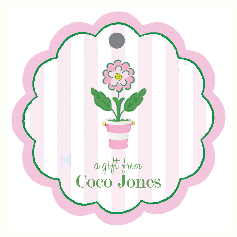 Pink Daisy Stripe Scalloped Personalized Gift Tags