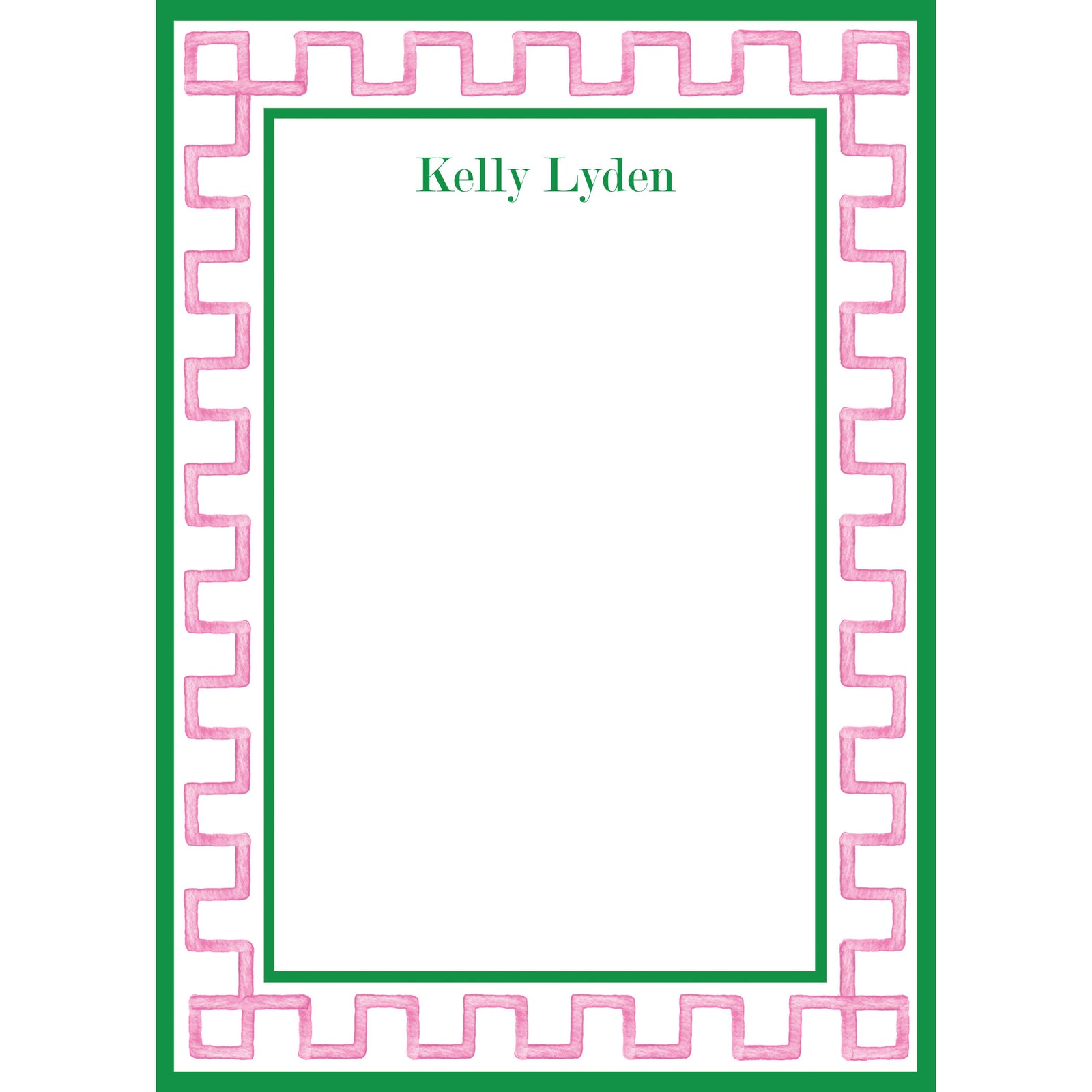 Watercolor Greek Key Personalized Notepad | Pink + Green
