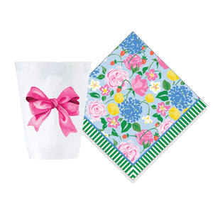 Bundle: Pink Bow Shatterproof Cups + Strawberry Floral Cocktail Napkins