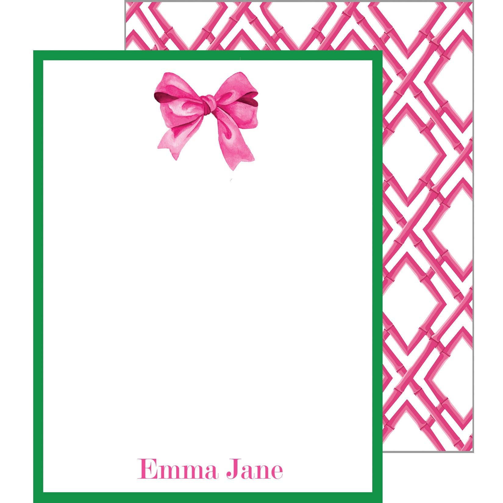 Pink Bow Personalized Flat Notecards