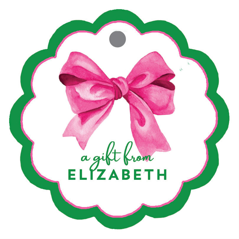 Pink Bow Scalloped Personalized Gift Tags