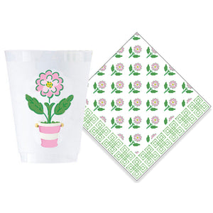 Bundle: Pink Daisy Shatterproof Cups + Cocktail Napkins