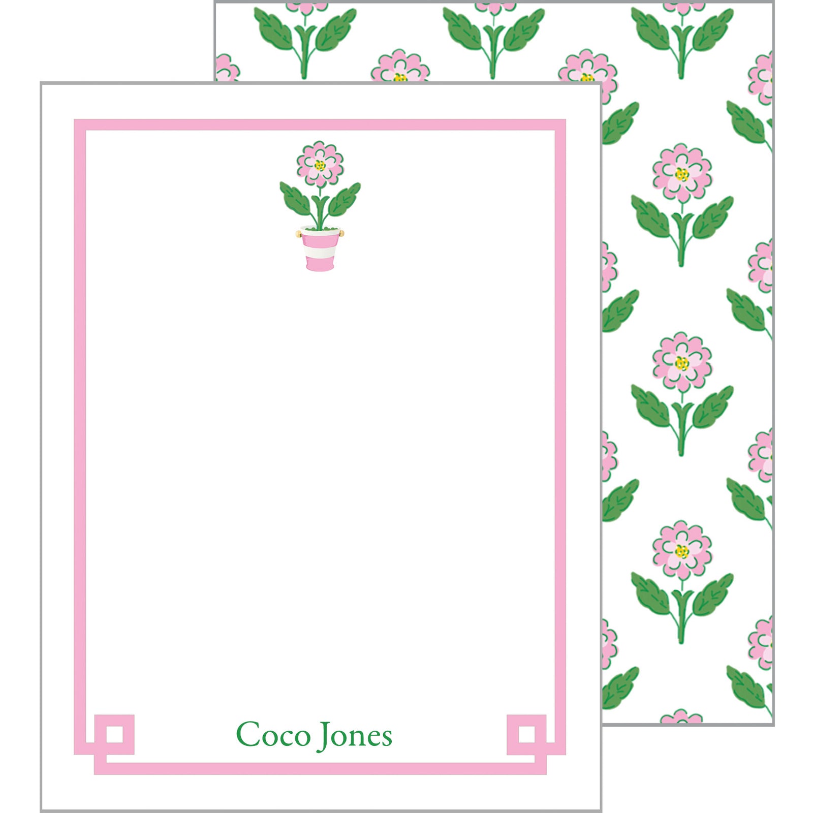Pink Daisy Personalized Flat Notecards