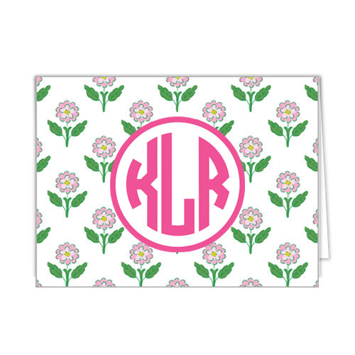 Pink Daisy Monogrammed Folded Notecards