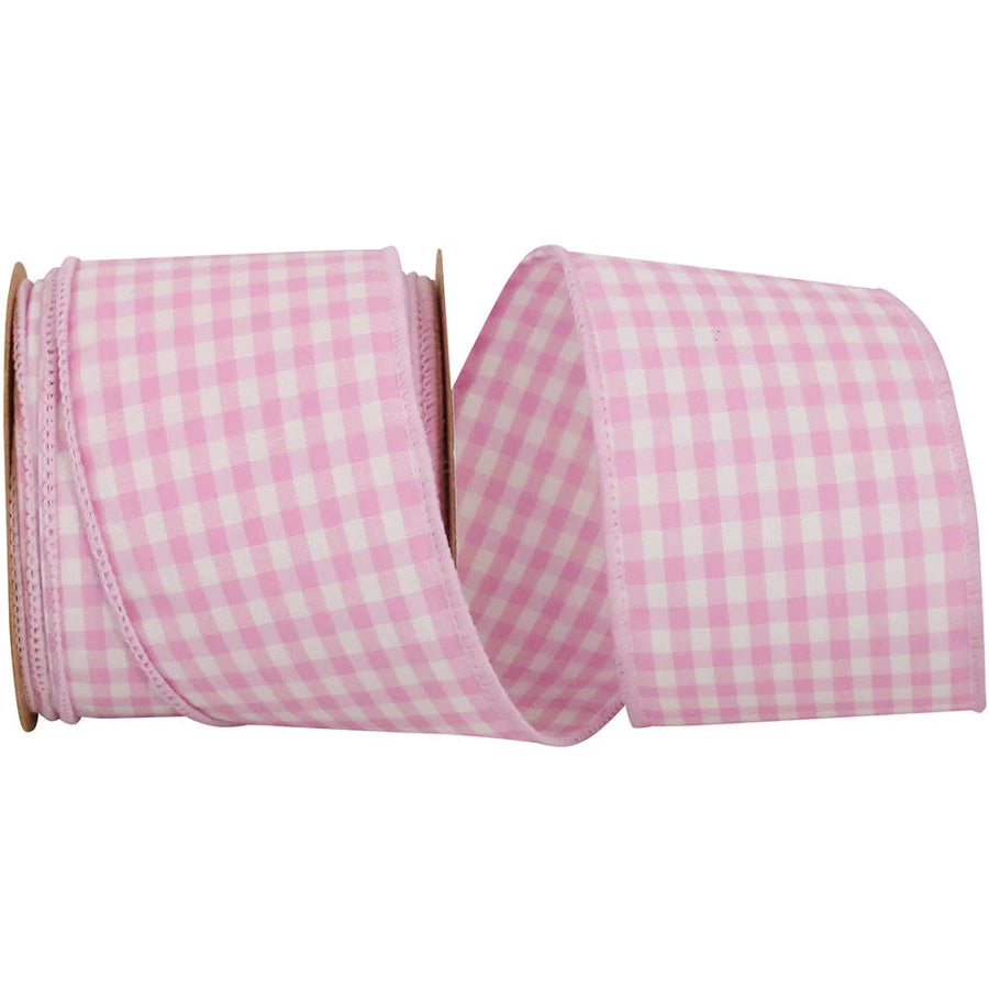 2.5" Pink Gingham Check Wired Ribbon