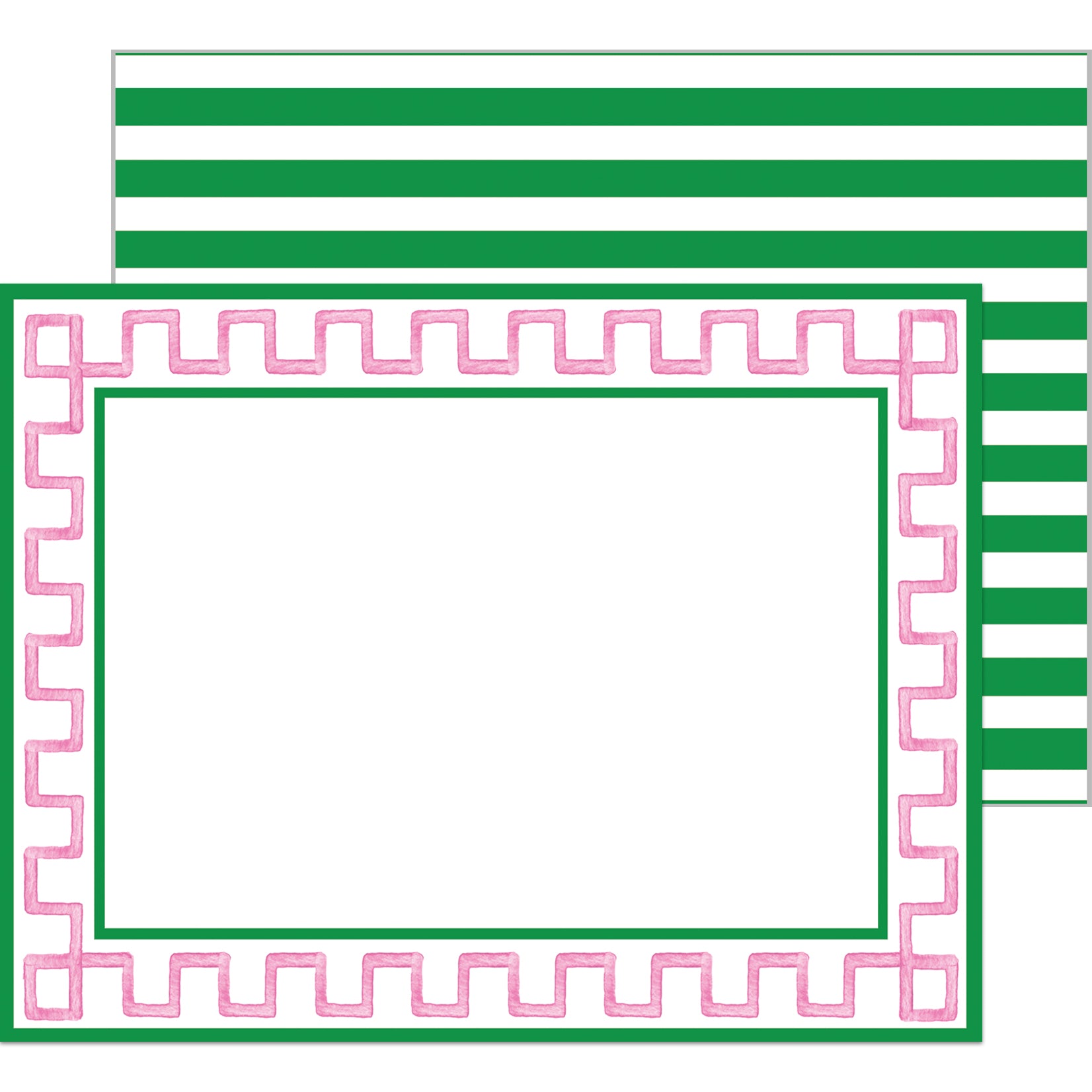 In Stock Flat Notecard Set of 10 | Pink + Green Greek Key Border