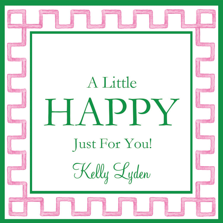 Pink + Green Watercolor Greek Key Personalized Gift Sticker | Set of 24