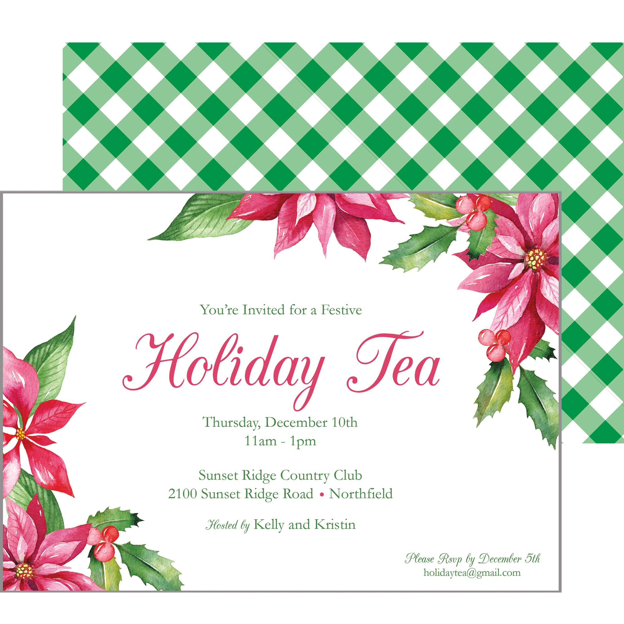 Pink Poinsettias Christmas Party Invitation