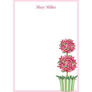 Pink Poinsettia Topiary Tree Personalized Notepad