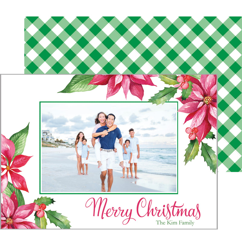 Pink Poinsettias Christmas Photo Card