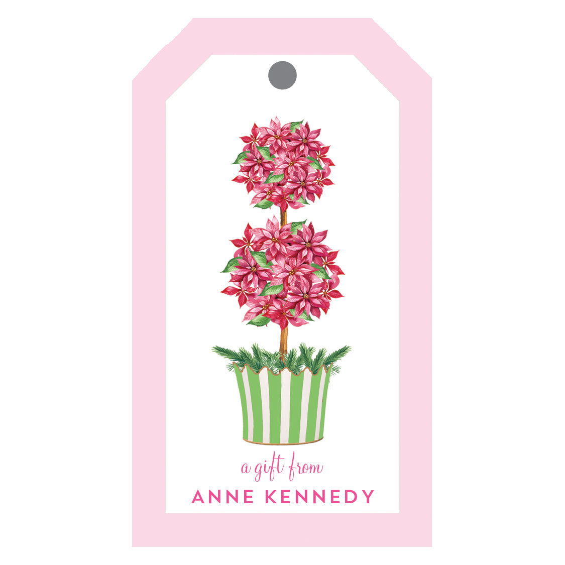 Pink Poinsettia Topiary Tree Christmas Personalized Gift Tags