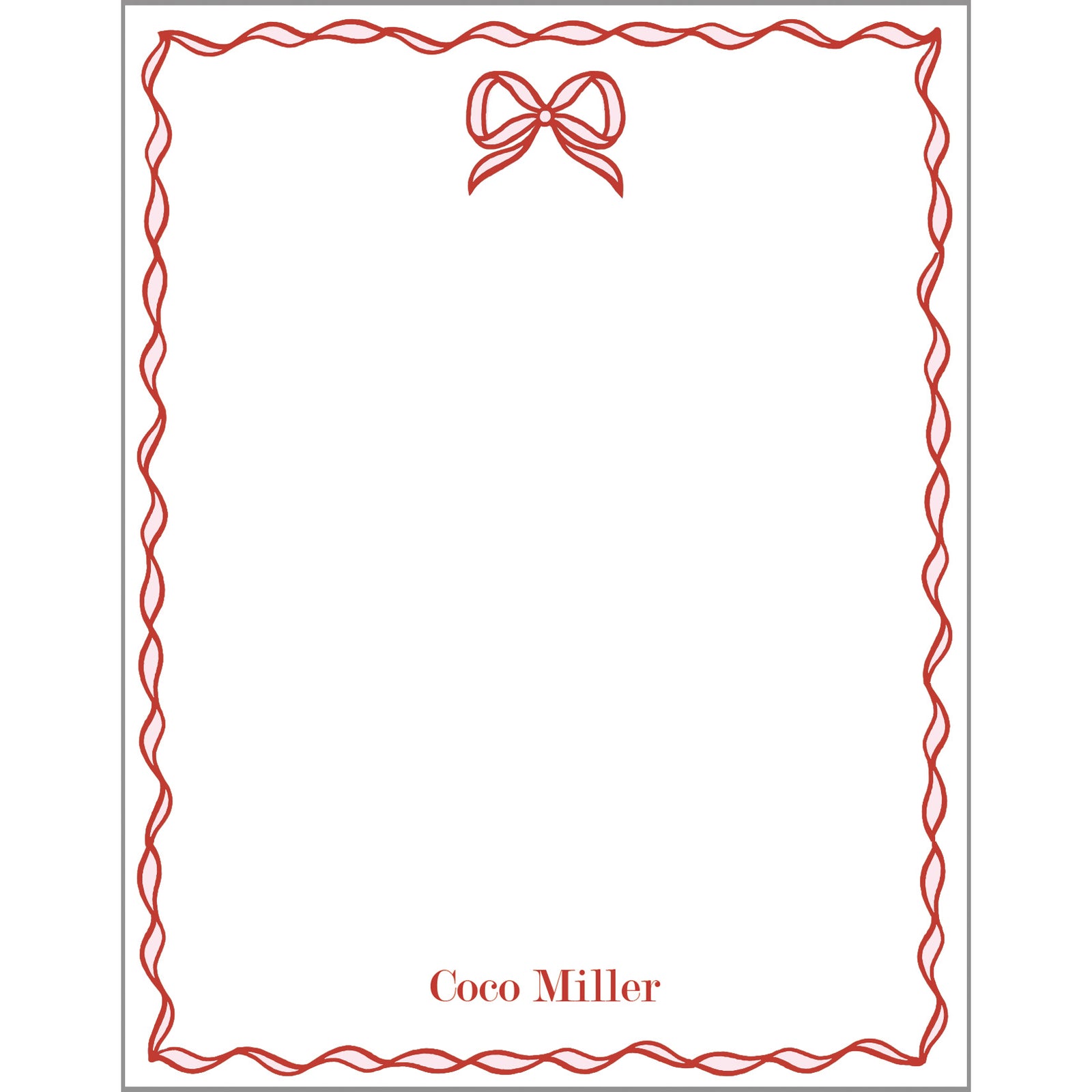 Bow Scallop Personalized Notepad | Lt. Pink and Red