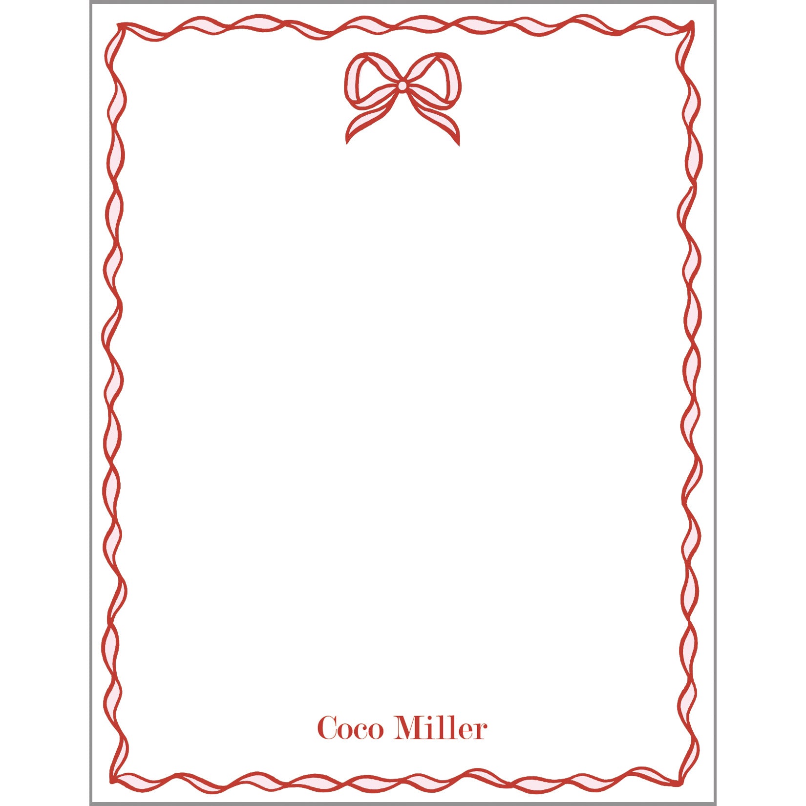 Bow Scallop Personalized Notepad | Lt. Pink and Red