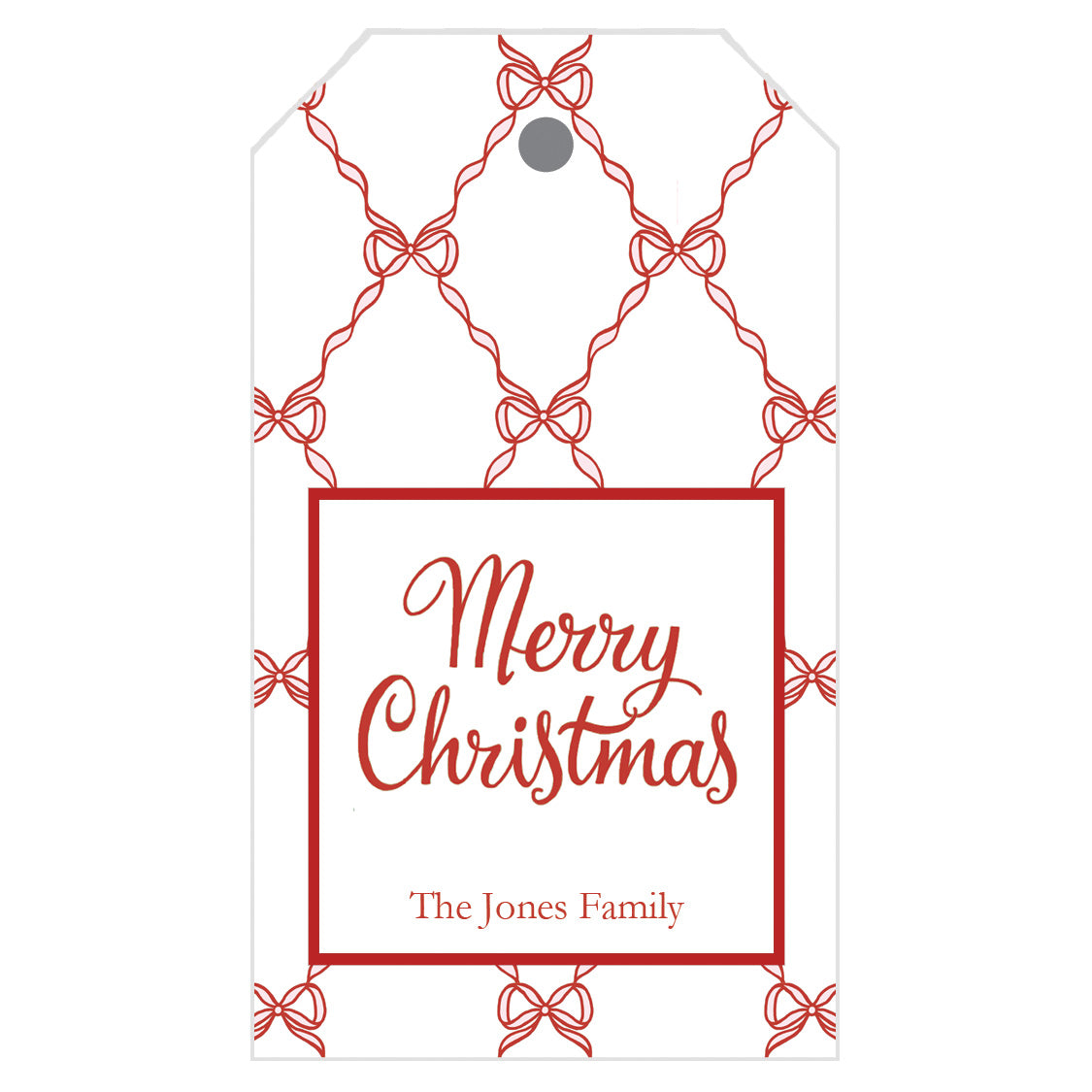 Bow Scalloped Lattice Personalized Gift Tags | Lt. Pink + Red