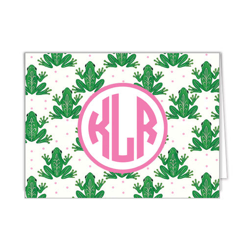 Preppy Frogs Monogrammed Folded Notecards