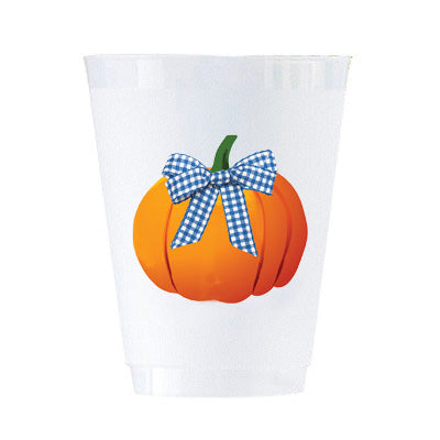 In Stock Pumpkin with Gingham Bow Shatterproof Cups | Set of 8