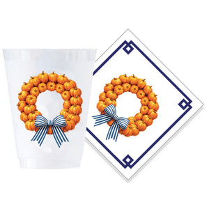 Bundle: Pumpkin Wreath Halloween Shatterproof Cups +  Cocktail Napkins