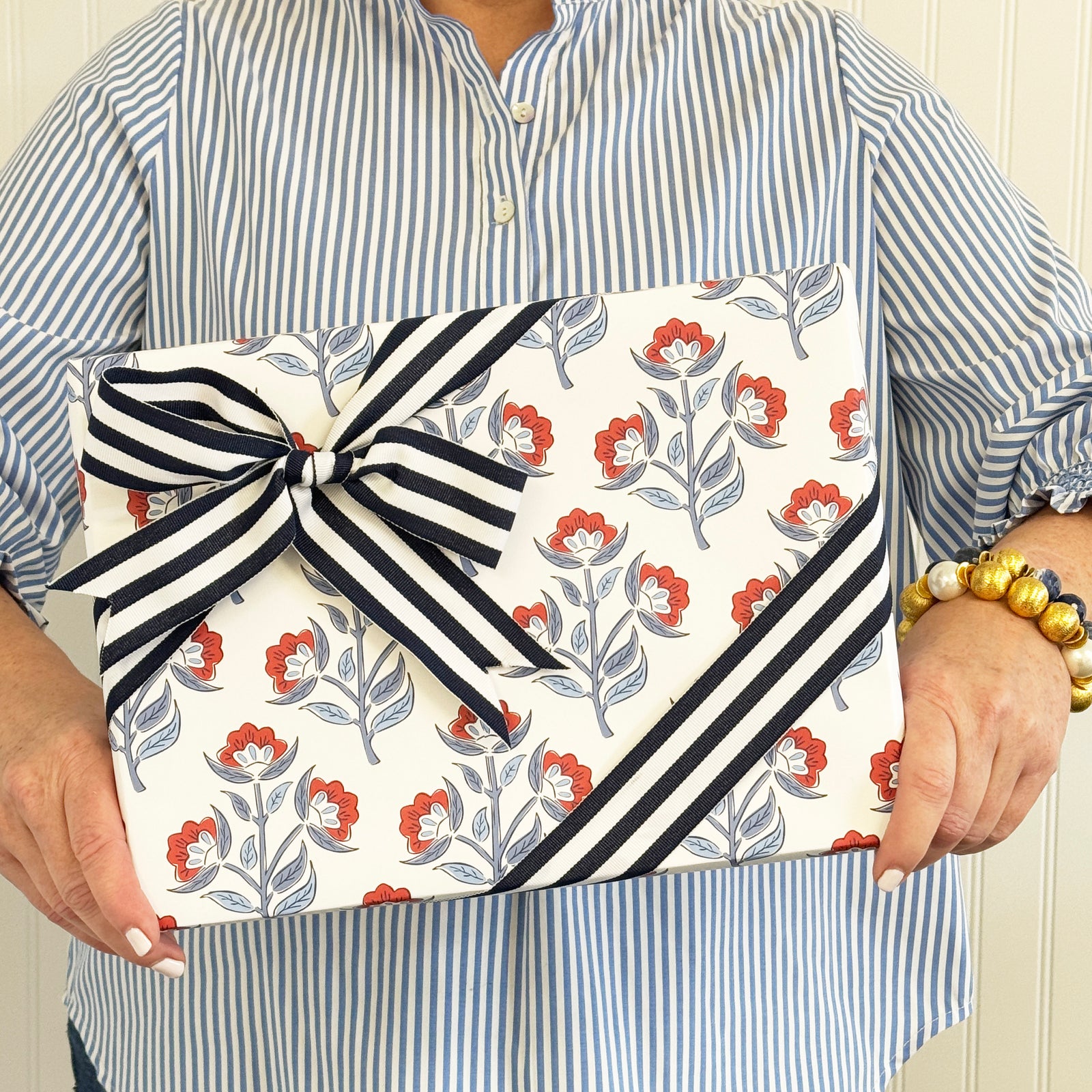 Continuous Roll Gift Wrap | Red Floral Block Print