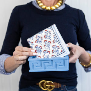 Cornflower Greek Key Lacquered Cocktail Napkin Holder
