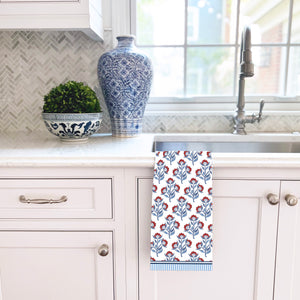 WH Hostess Cotton Tea Towel | Red Floral Block Print
