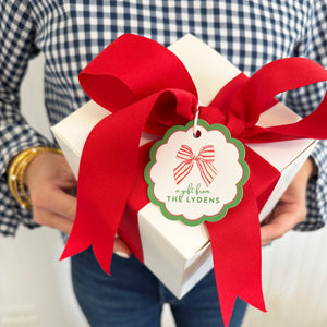 Red Striped Bow Scalloped Personalized Gift Tags